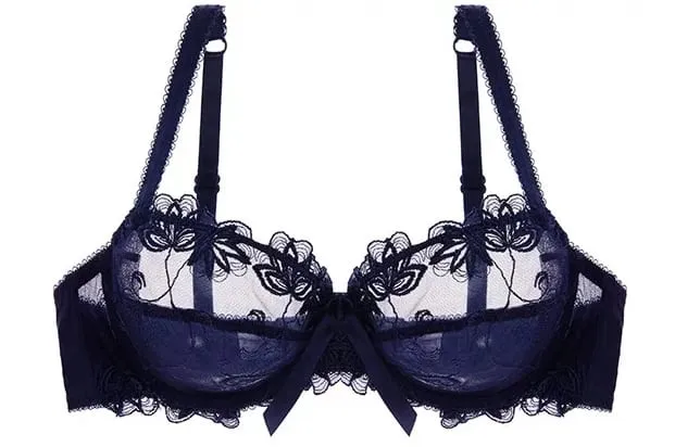 Women Sexy Sheer Mesh Lace Bra Set Thin Minimizer Big Bust Bowknot Pure Desire Lingerie Brassiere Underwear 34‑40 BC