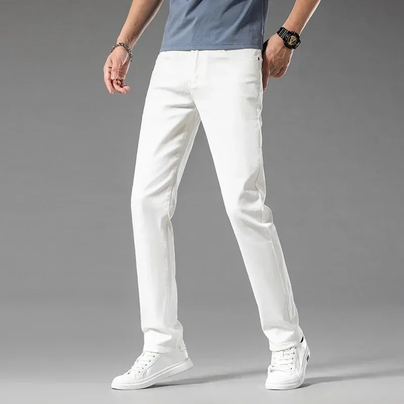2026 New In Summer Men's Business Casual Straight Jeans 98% Cotton Soft Stretch Fabric Baggy Denim Pants Male Brand Trousers