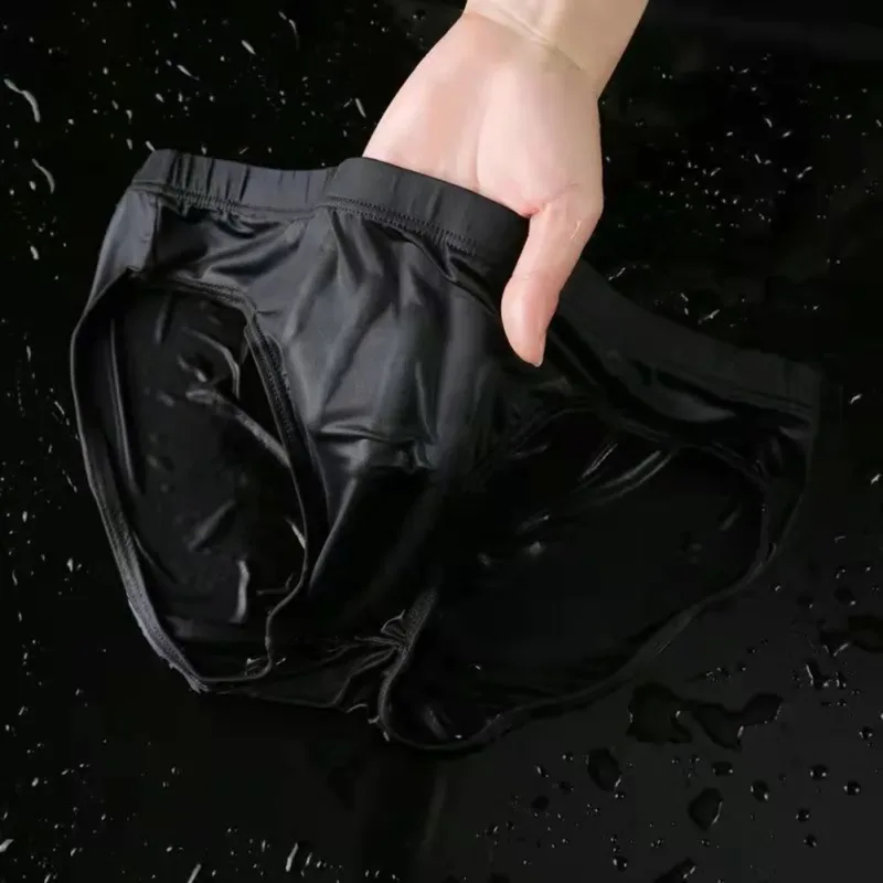 Cuecas masculinas sexy pura de seda gelo roupa interior de secagem rápida u bolsa convexa respirável cuecas de cintura baixa verão resfriamento