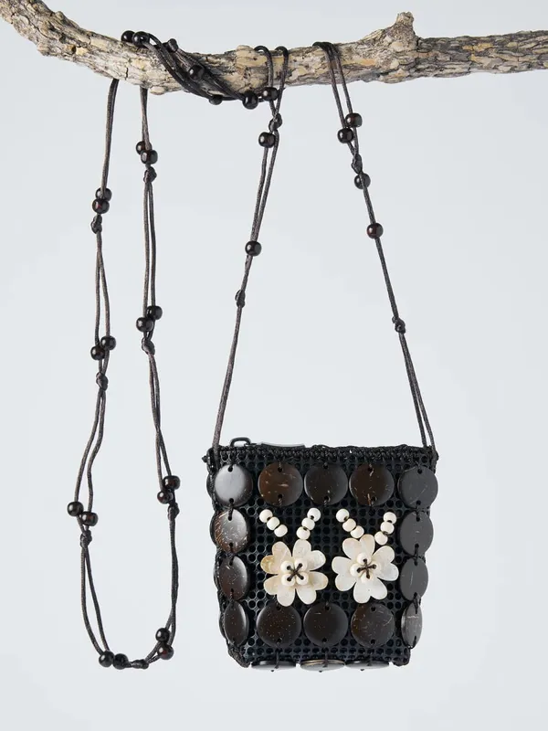 Mini sac à bandoulière en perles de bois tissées à la main pour femmes, Style rétro avec Accent perlé, pour les vacances et un usage quotidien, été 2026