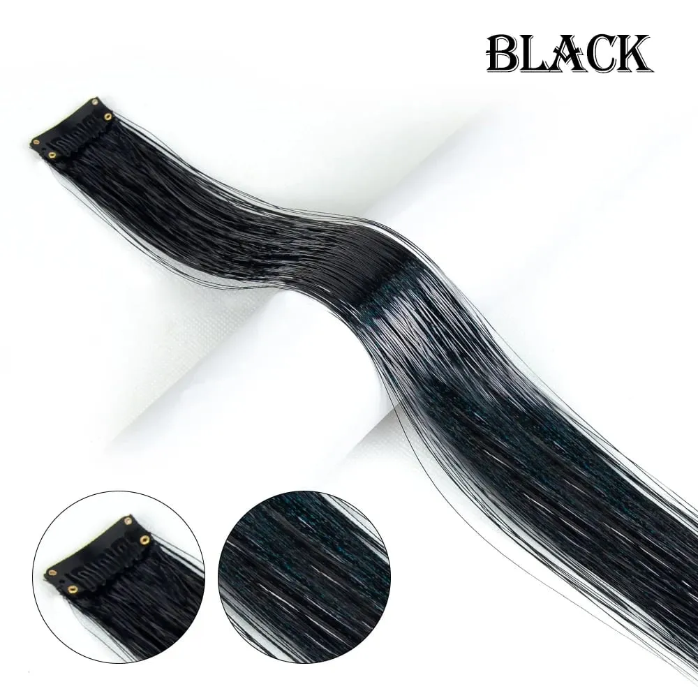 Straight Rainbow Colored Party Highlights Clip On In Hair Extensions Bling Hair Piece Synthetic Hairpieces Sparkling Tinsel Red