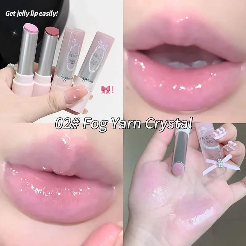 Pink Crystal Mirror Glass Solid Lip Gloss Round Tube Water Light Lipstick Clear Jelly Lip Glaze Nude Brown Moisturizing Lip Tint