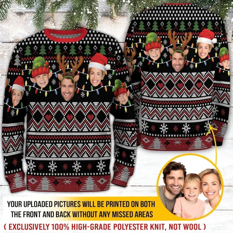 Custom Your Photo 3D Print Ugly Christmas Sweater DIY Face Family Pullovers Funny Image Sweatshirt Personalized Xmas Gift Unisex — image 2