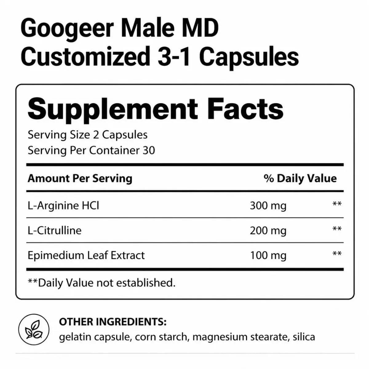Googeer Male MD Capsules with L-Arginine HCl L-Citrulline and Epimedium Leaf Extract Circulation Vitality Support 60 Count