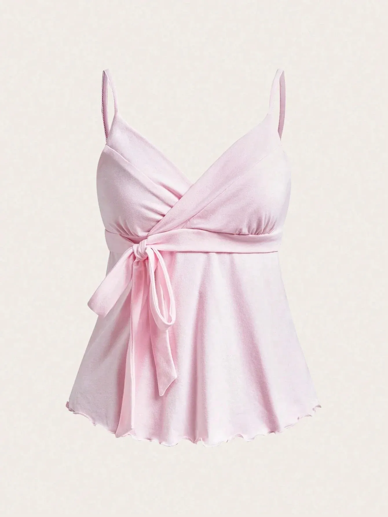Women's Sexy Backless Side Tie-Strap Decor V-Neck Ruched Hem Cami Top Casual Slim Fit Solid Color A-Line Top Summer 2026