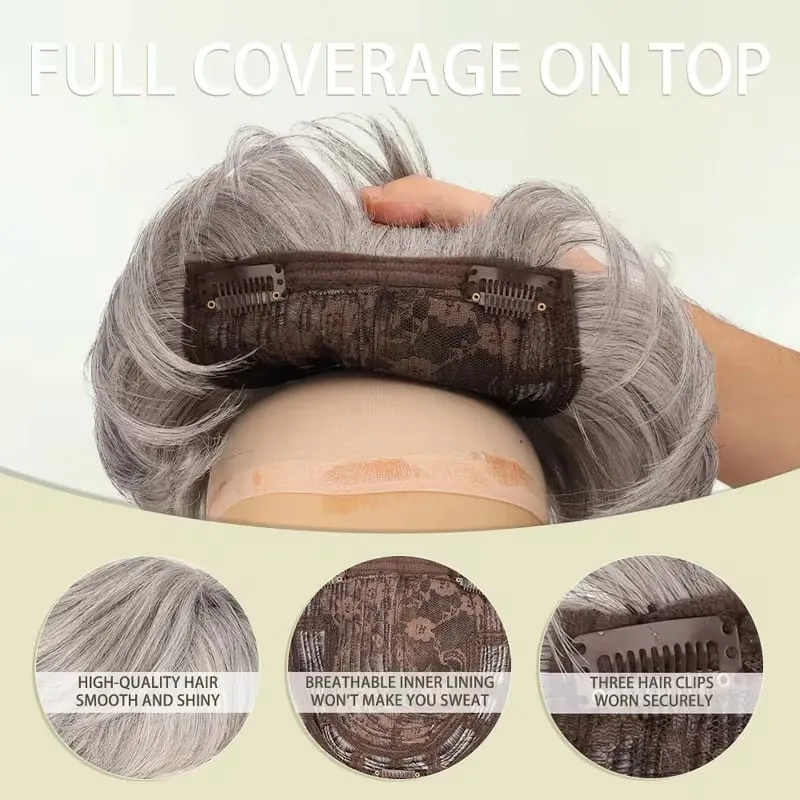 6Inch Synthetic Short Straight Hair Toppers for Thinning Hair Texture Clip-In Adds Volume Hairpiece for Women Daily Use