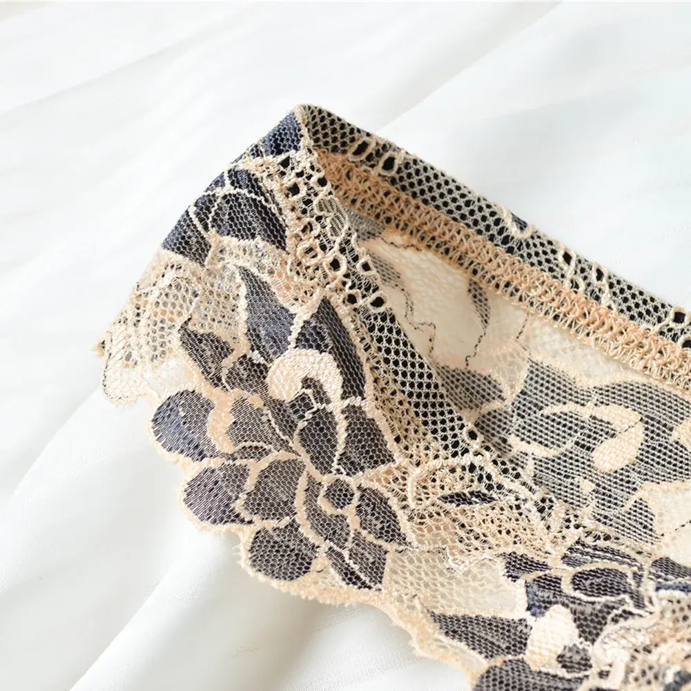 Men Floral Lace Thong Low Rise Elastic Waist G‑String Breathable See‑Through Floral Print Male Underwear Sexy Lingerie Panties