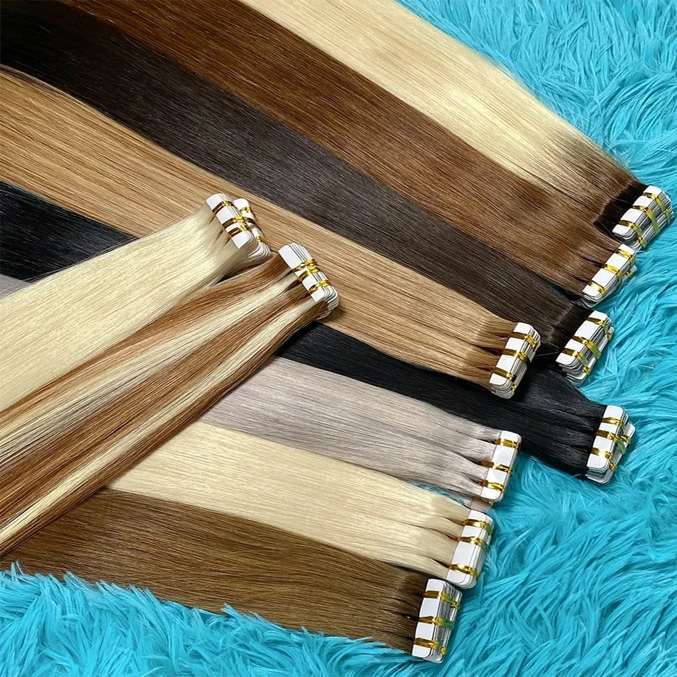 Blonde Seamless Tape in Hair Extensions Human Hair Skin Weft PU Tape on 20 PCS 18'-30' Length Easy Installation Hair Extensions