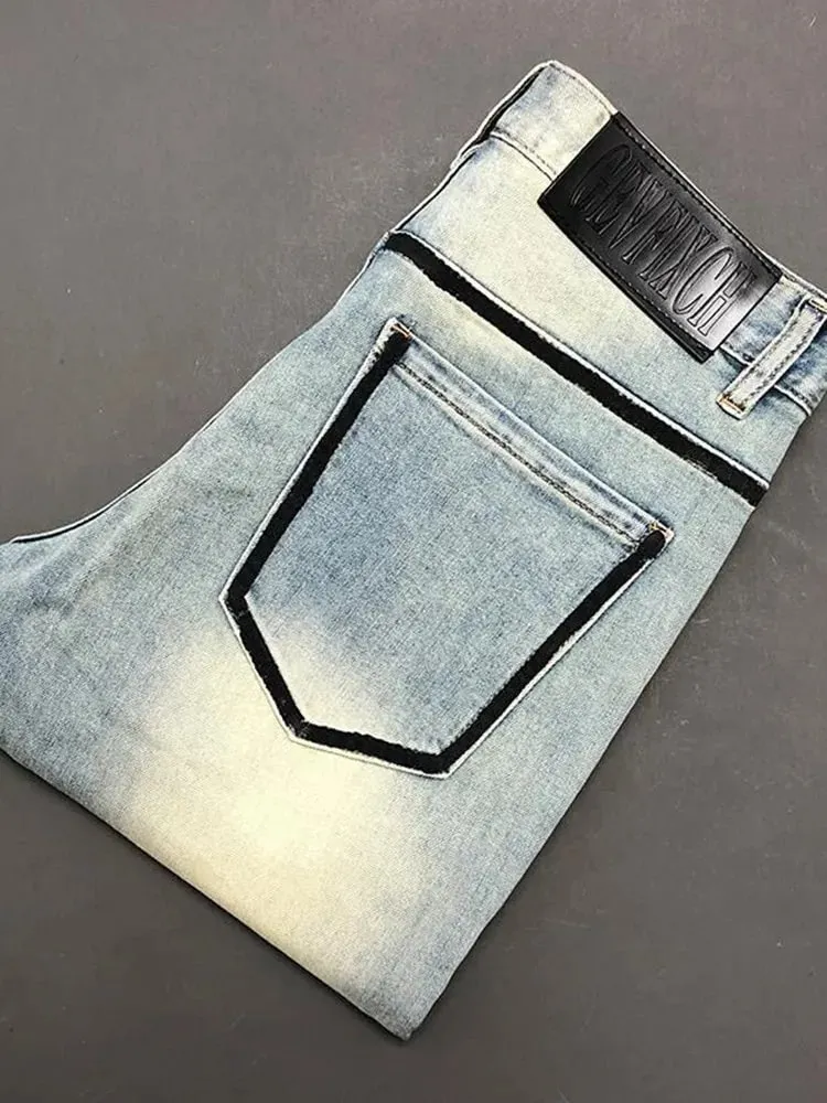 Spring and Autumn New Fashion Trend Solid Color Straight Leg Stretch Denim Jeans Men's Casual Sports Vintage High Quality Jeans