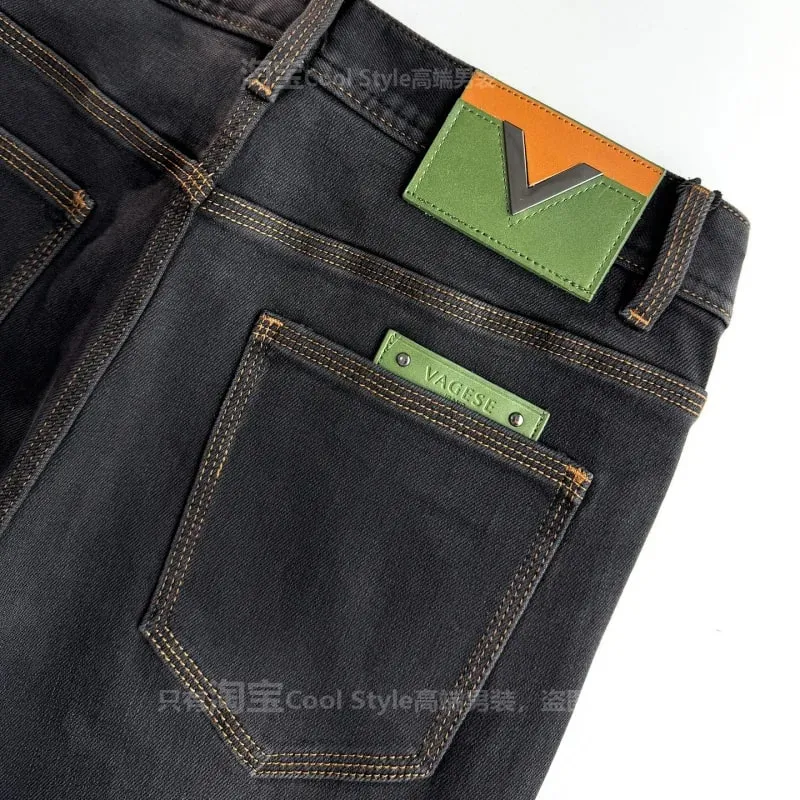 2025 autumn new jeans men's fashion brand light luxury high-end men's clothing slim fit small feet elastic denim pants