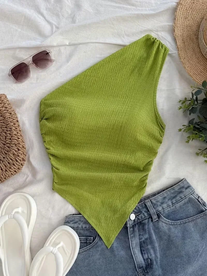 Women's Summer Holiday Asymmetrical Neckline Tank Top Cropped Top