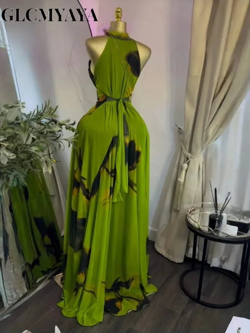 Women Printed Sleeveless with Sashes Fit and Flare A-line Maxi Dress 2026 Streetwear Beach Holiday Long Dresses Vestido — image 4