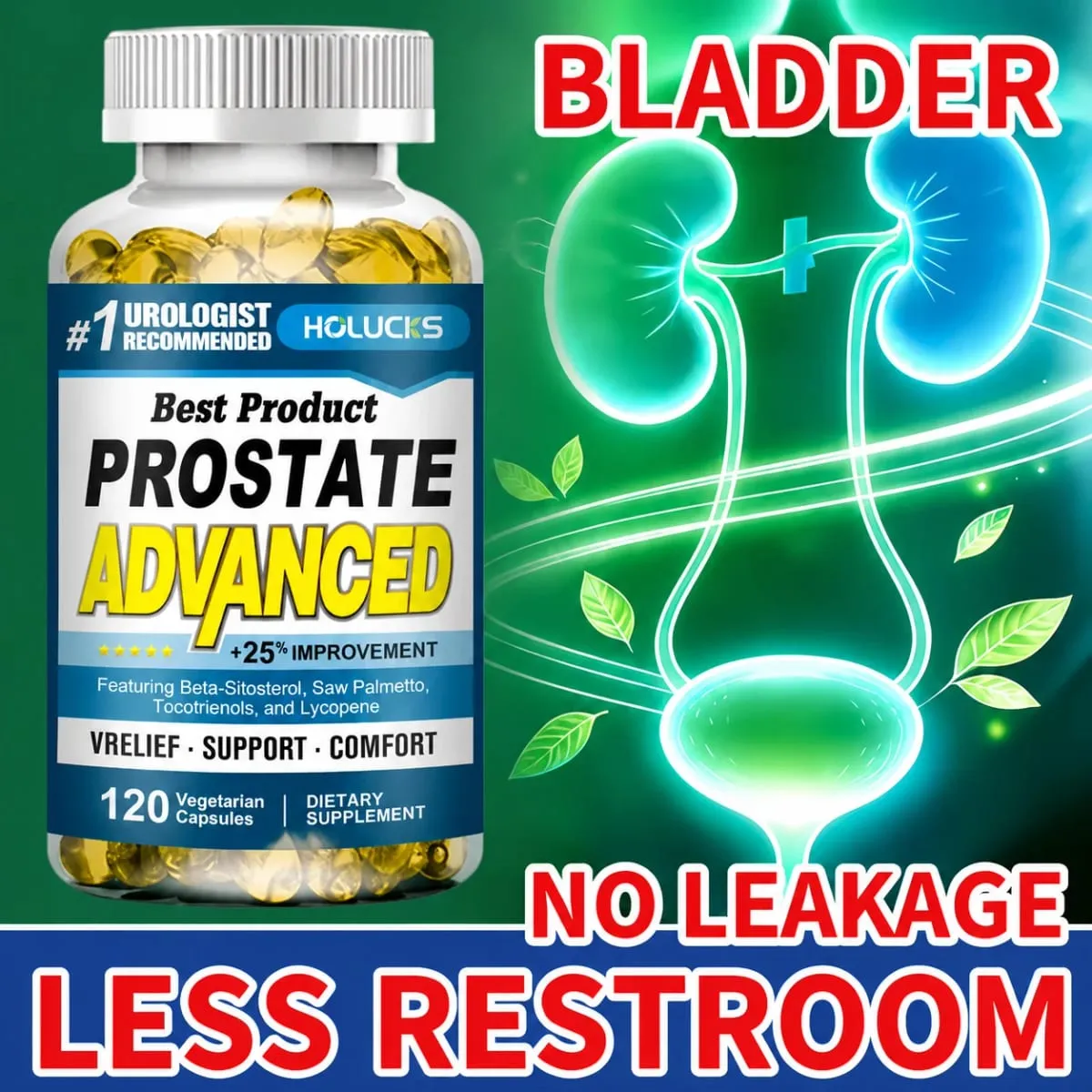 Prostate Capsules with Saw Palmetto Urinary Tract Health Relieve Frequent Urination Hair Growth Bladder Support for Men