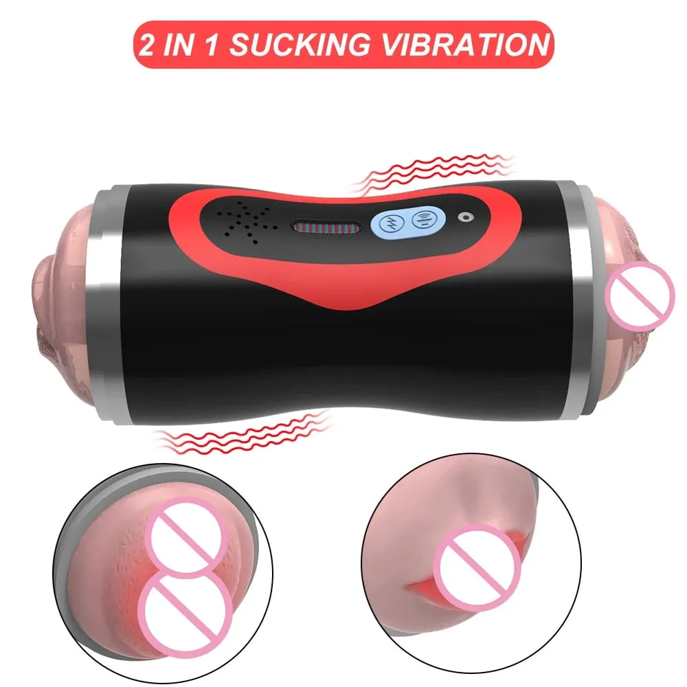 Male Masturbator Cup Vibrator 2 in 1 Realistic Pussy Mouth Double End Vagina Oral Pocket Cups Male Masturbation Sex Toy for Man