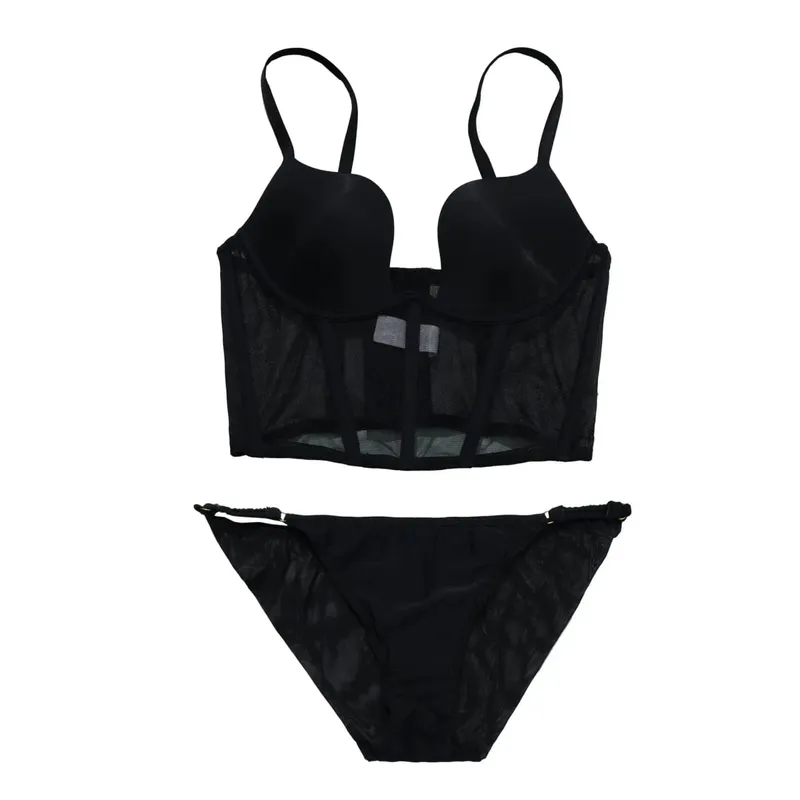 Sexy black fishbone bra underwear with steel ring top support lingerie bra set gathering women large size bralette