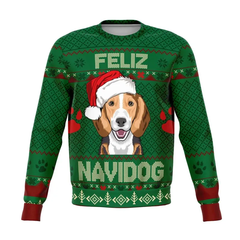 Colorful Dog Cat Pattern Ugly Christmas Sweater For Men 2026 New Year Festival Hoodie Women Merry Christmas Crew Neck Sweatshirt