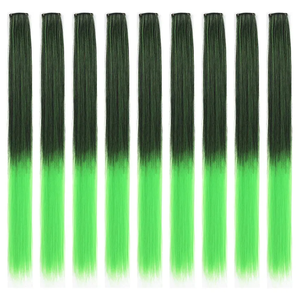 8pcs/pack Colored Party Highlights Clip in Hair Extensions for Girls 22 inches Multi-colors Straight Hair Synthetic Hairpieces