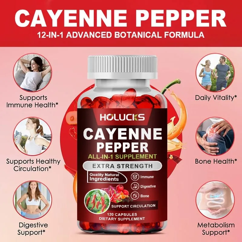 Cayenne Pepper Capsules Supports Metabolism & Digestion Dietary Supplement Vegan Non-GMO