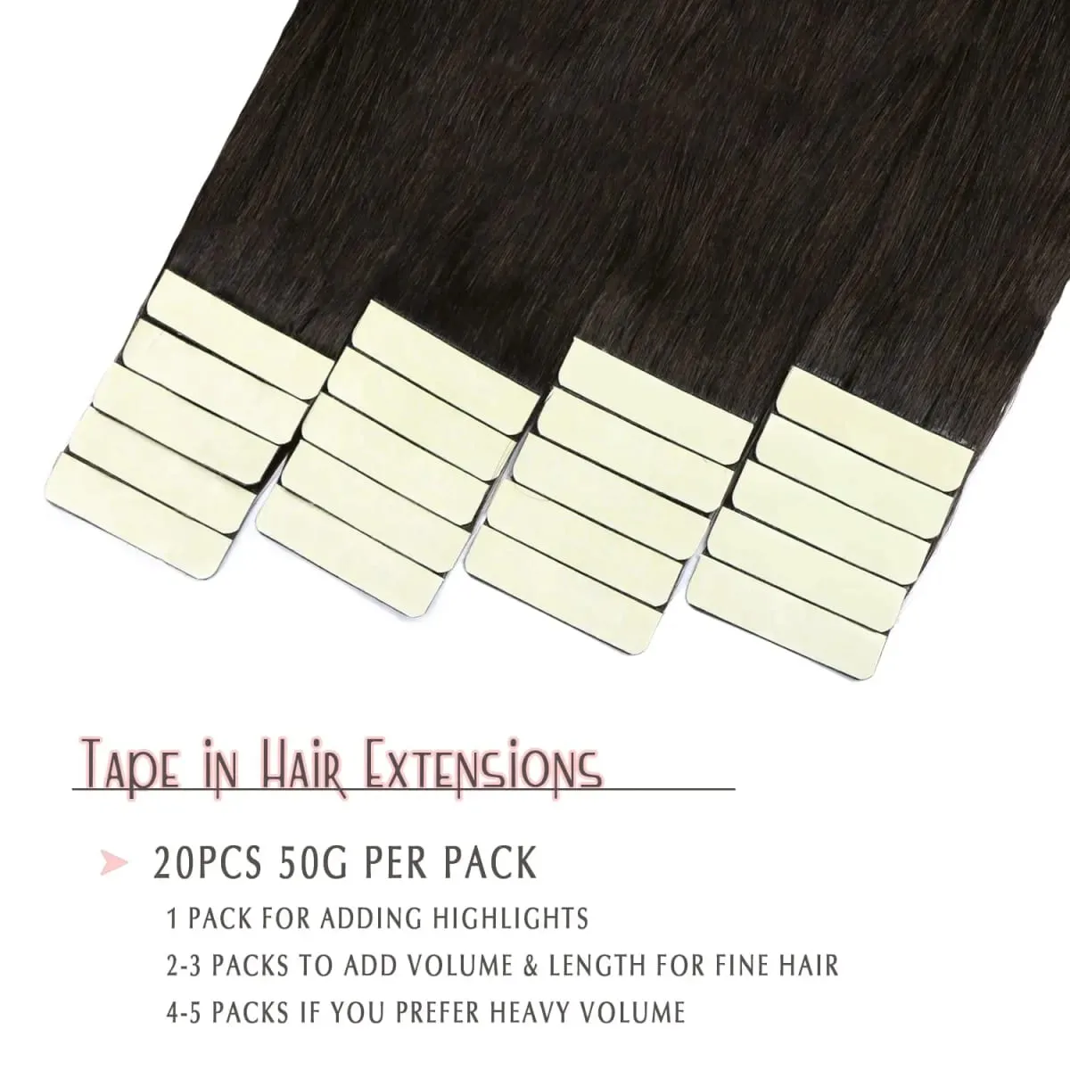 Tape-In Hair Extensions Human Hair 18 Inch #1B Remy Silky Straight Seamless Skin Weft 20Pcs 50G Real Human Hair Tape Ins For Women Add Length Volume Wedding Daily Salon Use