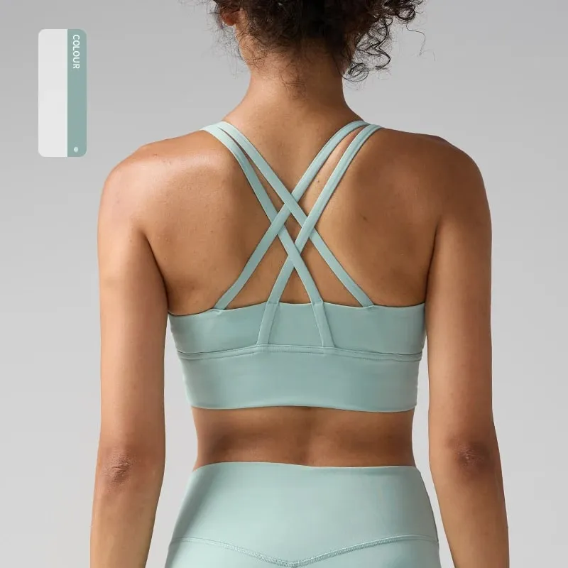 Solid Color Women Women Fitness Yoga Bras Race Back Sports Bras Nylon Top Women Bra Sexy Breathable Underwear For Women Gym