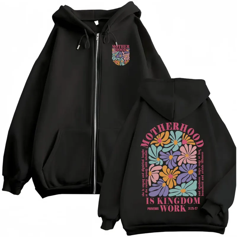 Motherhood Is Kingdom Work Christian Mom Zip Up Hoodies Men Women Fashion Aesthetic Sweatshirts Jacket High Quality Zipper Coats — image 1