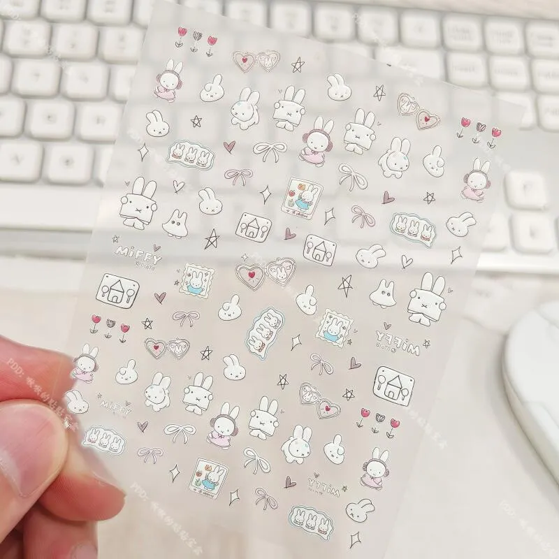 Cute Miffy 3D Nail Stickers Kawaii Glass Camera Nail Stickers Decoration Anime Printing Stickers Holiday Surprise Gifts