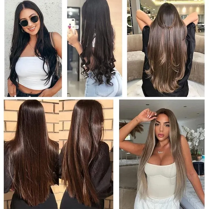 24Inch Synthetic Long Straight Hair Extension One Piece Clip On Hairpiece for Women Increase Hair Volume Daily Party Hairstyle