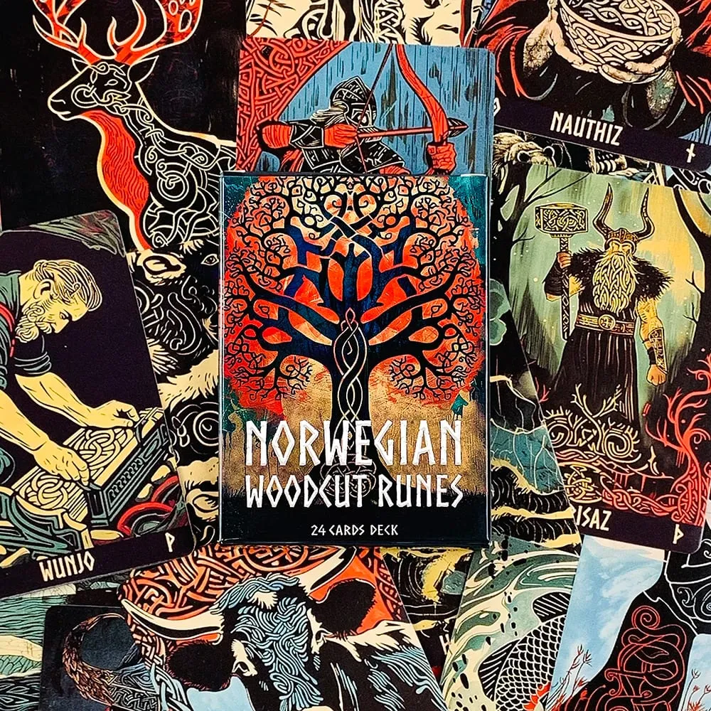 10*7CM Norwegian Woodcut Runes Oracle Deck A 24 Cards Deck English Version The Elder Futhark Runes Oracle Deck Divination & Gift