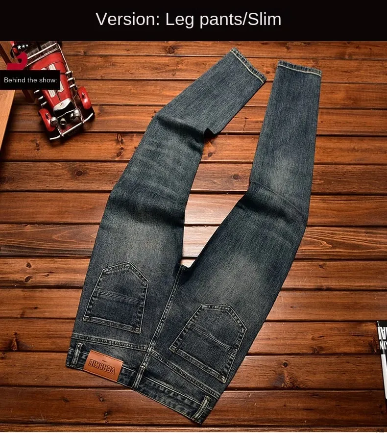 High Street Fashion Jeans Panlalaking Taglagas at Taglamig na Butas at Patch ng Damit Personality Star Patch Slim Fit Skinny Stretch Pants