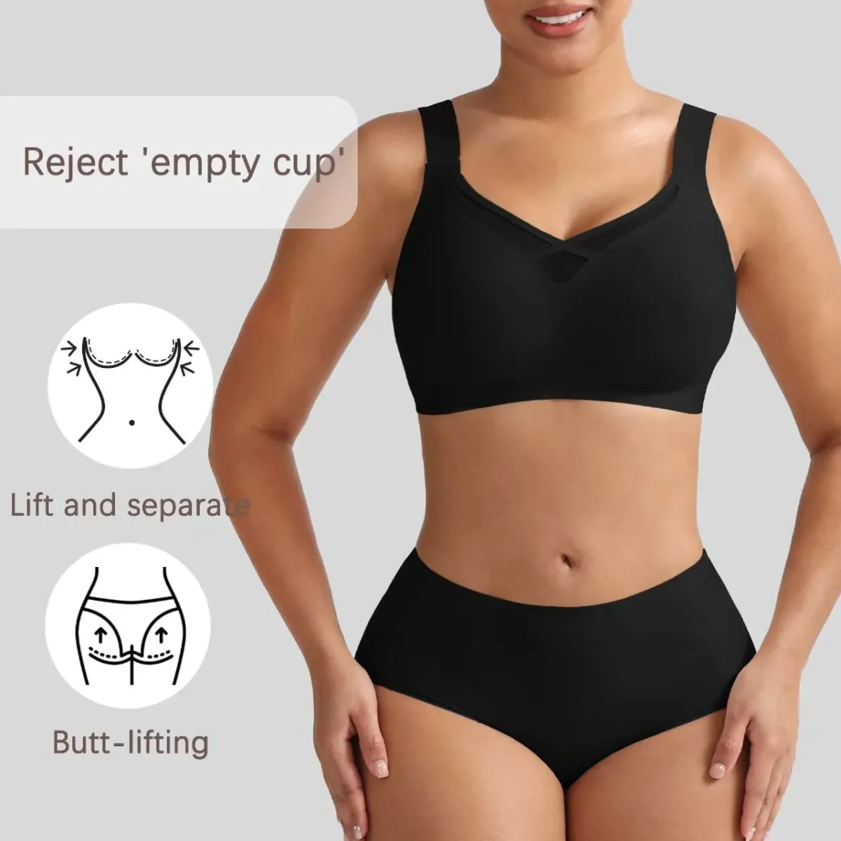 Plus Size Lingerie Set Sexy Mesh Seamless Wireless Plunge Bra Set - Soft Support Push up Lingerie for Women