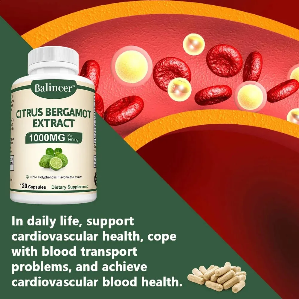 Citrus Bergamot Capsules 1000mg Heart Health Cardiovascular Cholesterol & Blood Sugar & Immune Health Support Antioxidant