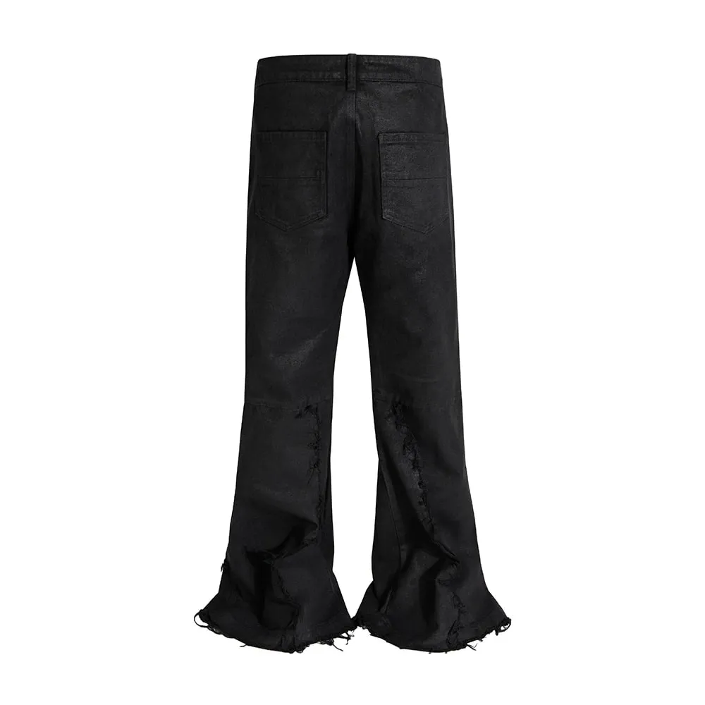 Streetwear Brush Wax Triple Tassel Jeans Pants for Men Frayed Hole Harajuku Ropa Hombre Baggy Casual Denim Trousers Oversized