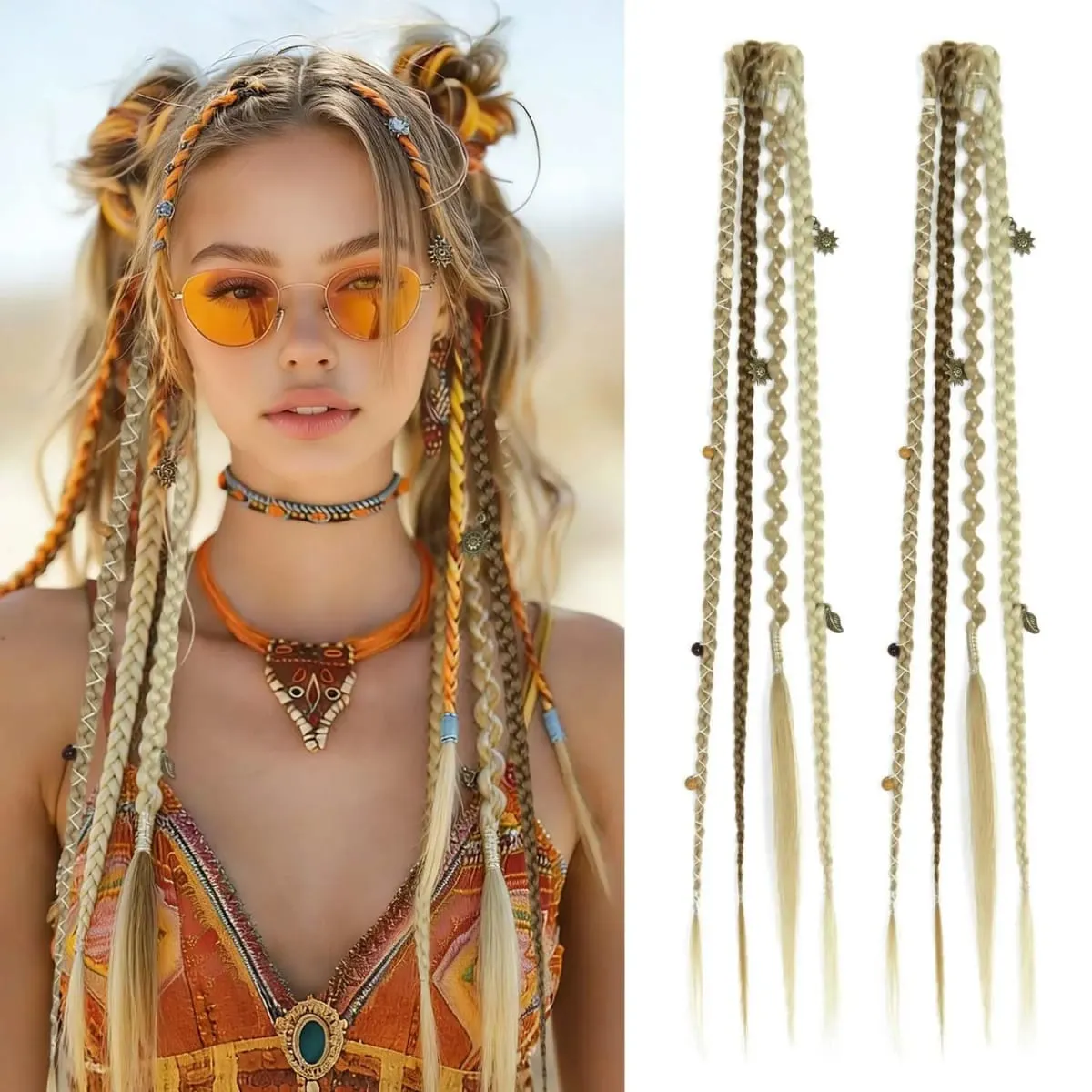 LM Bohemian Style Fried Dough Twists Braid Hairpiece Female Wig Braid BB Clip Style Boxing Braid for Women Festival Rave Styling