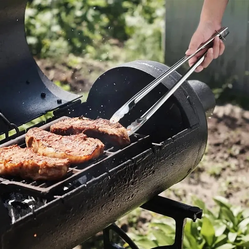Rozsdamentes acél élelmiszerfogók Élelmiszer minőségű hús steak grillfogó Több méretű, csúszásmentes, hosszú nyelű kenyérkapcsok Konyhai főzőeszközök