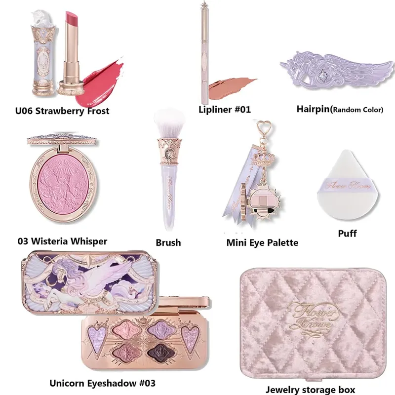Flower Know Strawberry Rococo Set Kado All-In One Kit Rias Wajah Profesional Penuh Cermin Taman Blush On Bubuk Krim Bibir Flowerknows