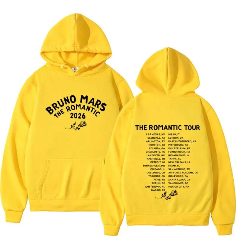 Bruno Mars The Romantic Tour 2026 Print Hoodie Man Woman Fashion Pullover Long Sleeves Loose Casual Hip-hop Harajuku Sweatshirts