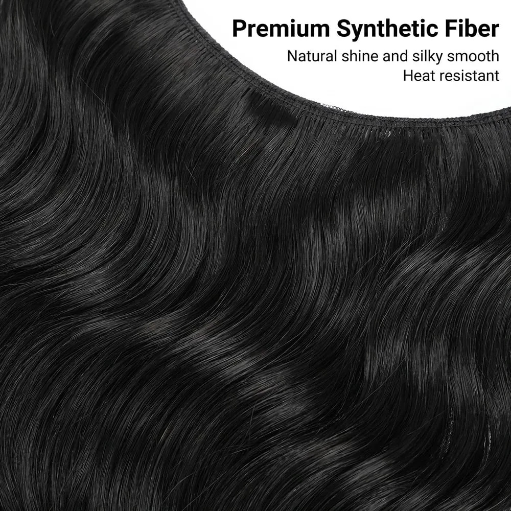 32' Invisible Wire Hair Extensions Curly Black No Clip One Piece Synthetic Hair Piece for Women Natural Long Heat Resistant