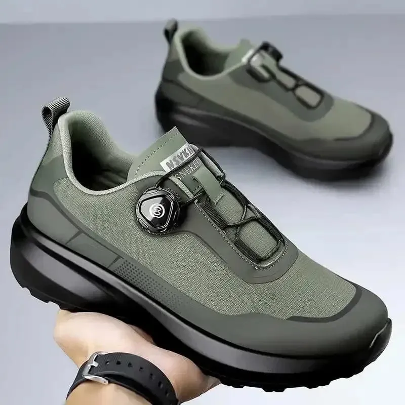 Camping Men's Running Sports Shoes with A Lightweight Comfortable and Versatile Knob Mouth Solid Color Mountaineering Sneakers