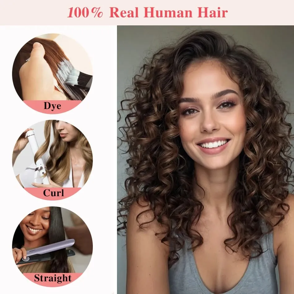 12A Curly Clip in Hair Extensions Brown Water Wave Real Remy Human Hair Clip in Extensions for Women Curly Clip Ins 7pcs 120g