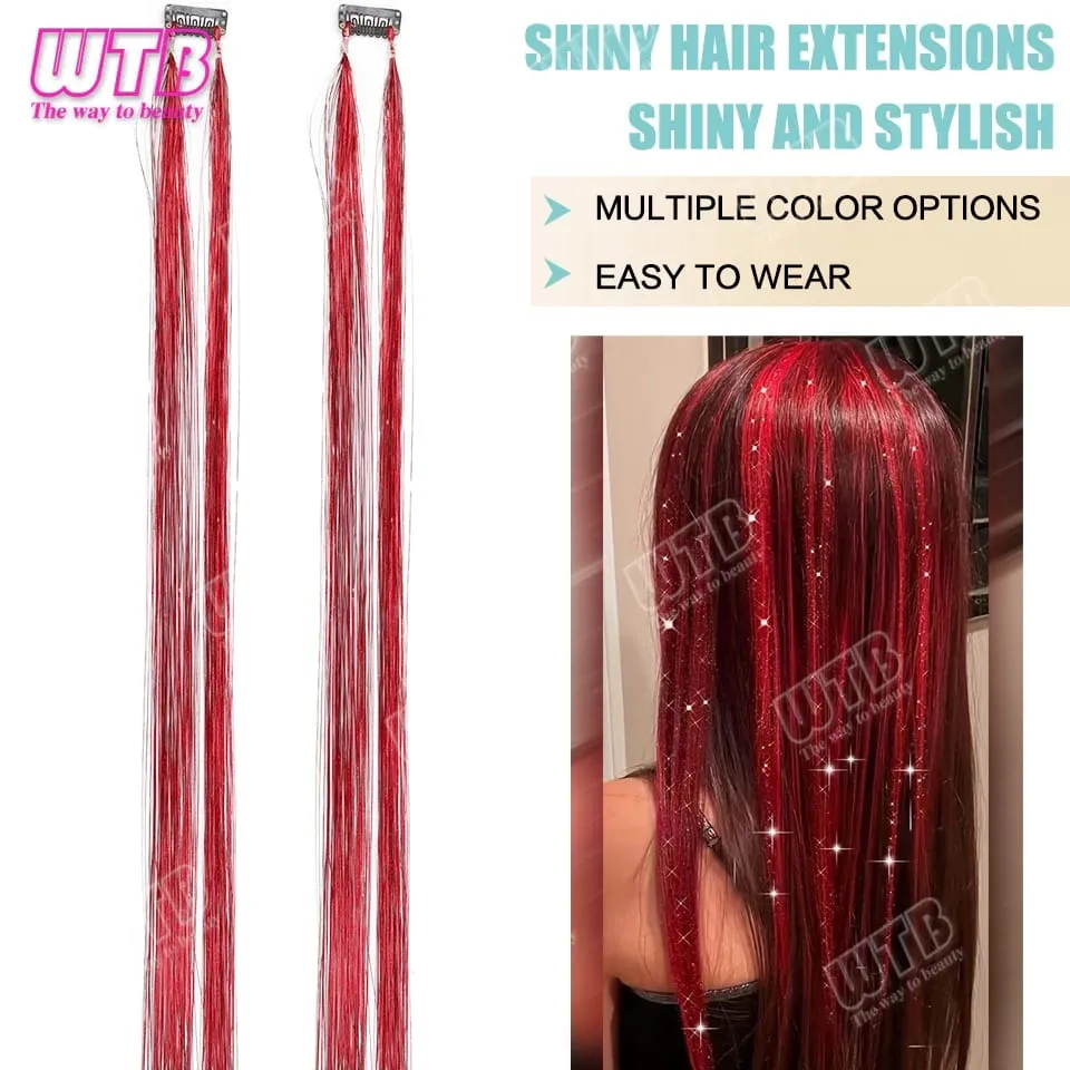 Multi-Color Glitter Synthetic Hair Extension Wig BB Clip Style Suitable for Women and Girls to Wear During Holidays and Events