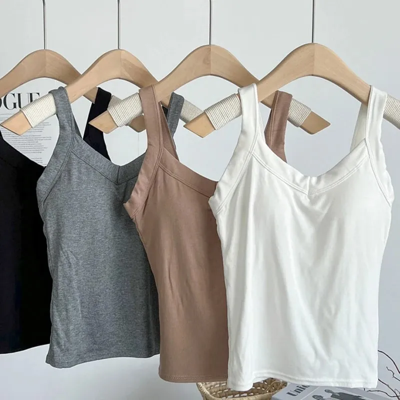Sleeveless Women Tank Tops with Breast Pads Summer Sexy Slim Crop Top Basic T-shirt Vest Lingerie Bras Tube Tops Hot Underwear