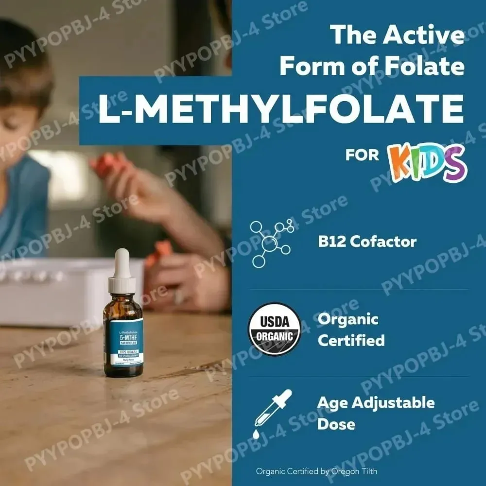 L-Methylfolate 5-MTHF Methyl B12 Drops for Kids Organic Berry Flavor Liquid Folate Supplement for Children Vegan 1 Fl Oz 30 ML