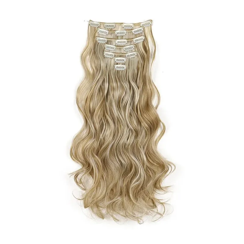 Synthetic 24Inch 7pcs/set Long Curly Clip In Hair Extensions Heat Resistant Fluffy Hairpiece for Women Daily Party Use
