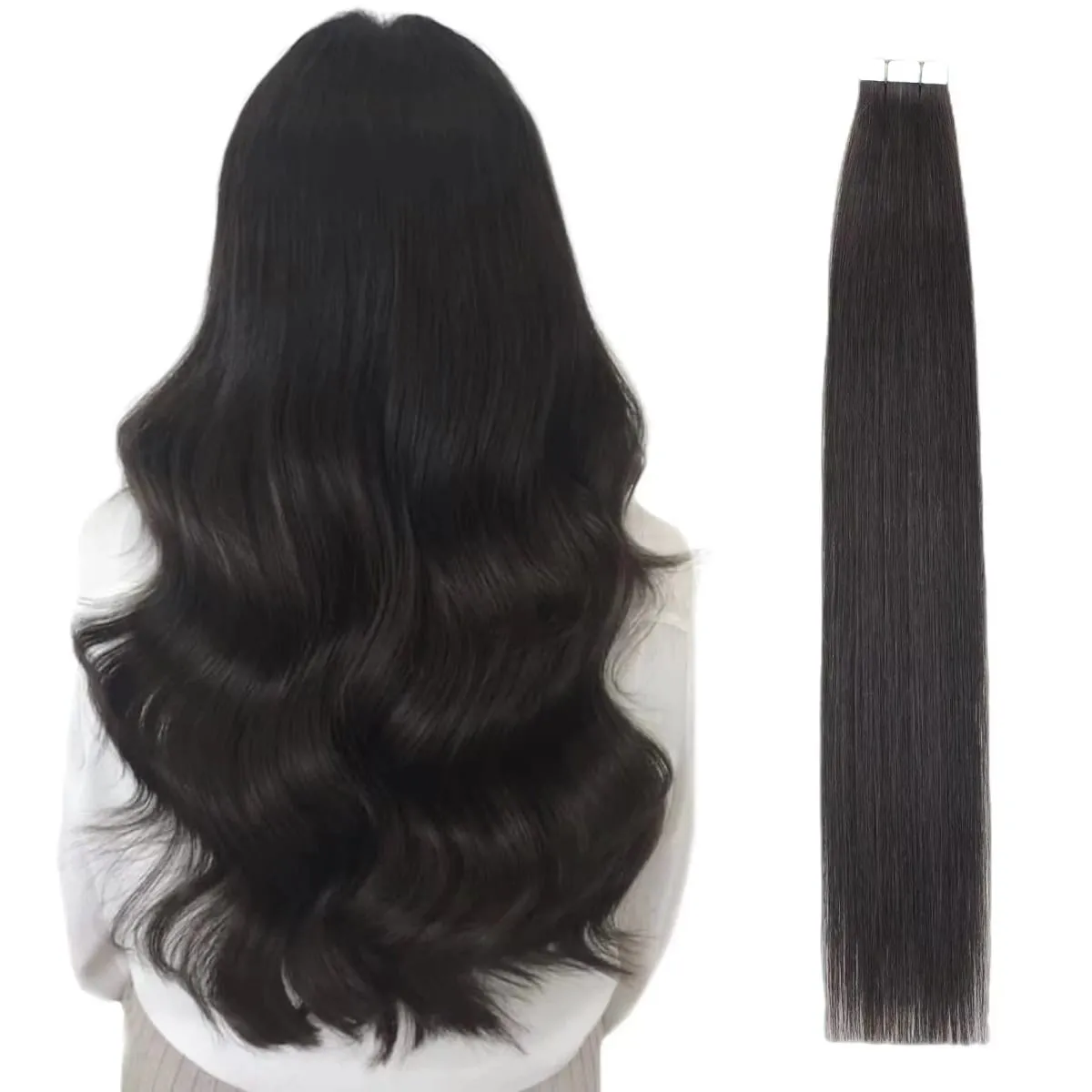 18 Inch Natural Black #1B Tape In Human Hair Extensions Remy Silky Straight Seamless Skin Weft 20Pcs 50G Tape Ins Hair For Wedding Daily Use