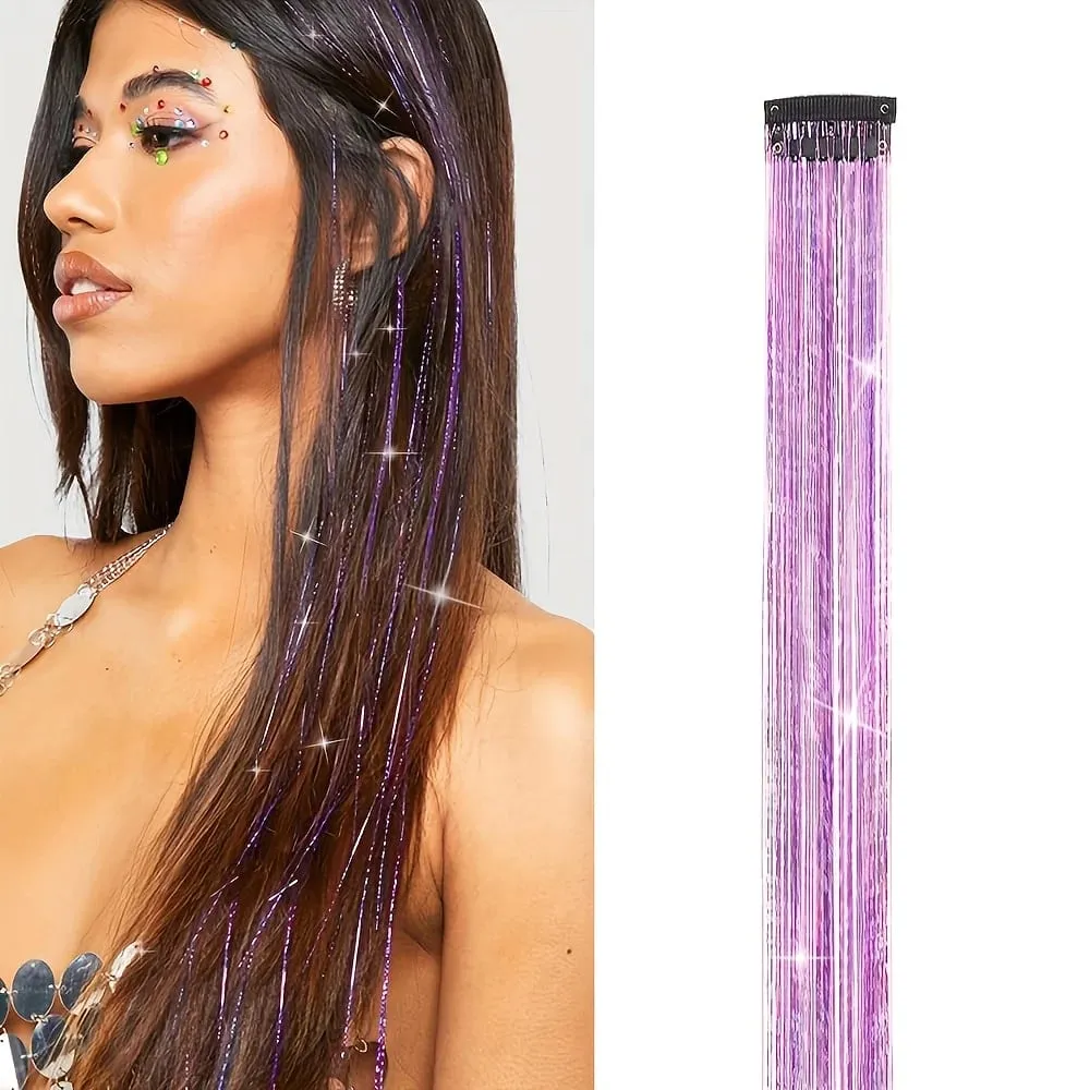 Hair Tinsel Clip in Rainbow Hair Accessories 24 Inch Fairy Hair Tinsel Kit for Women Glitter Extensions Synthetic for Christmas
