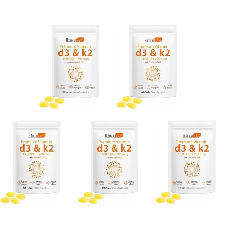 HatmanLabs Vitamin D3 & K2 Softgels with Coconut Oil Bone Health & Cardiovascular Support 120 Softgels Non-GMO Gluten-Free
