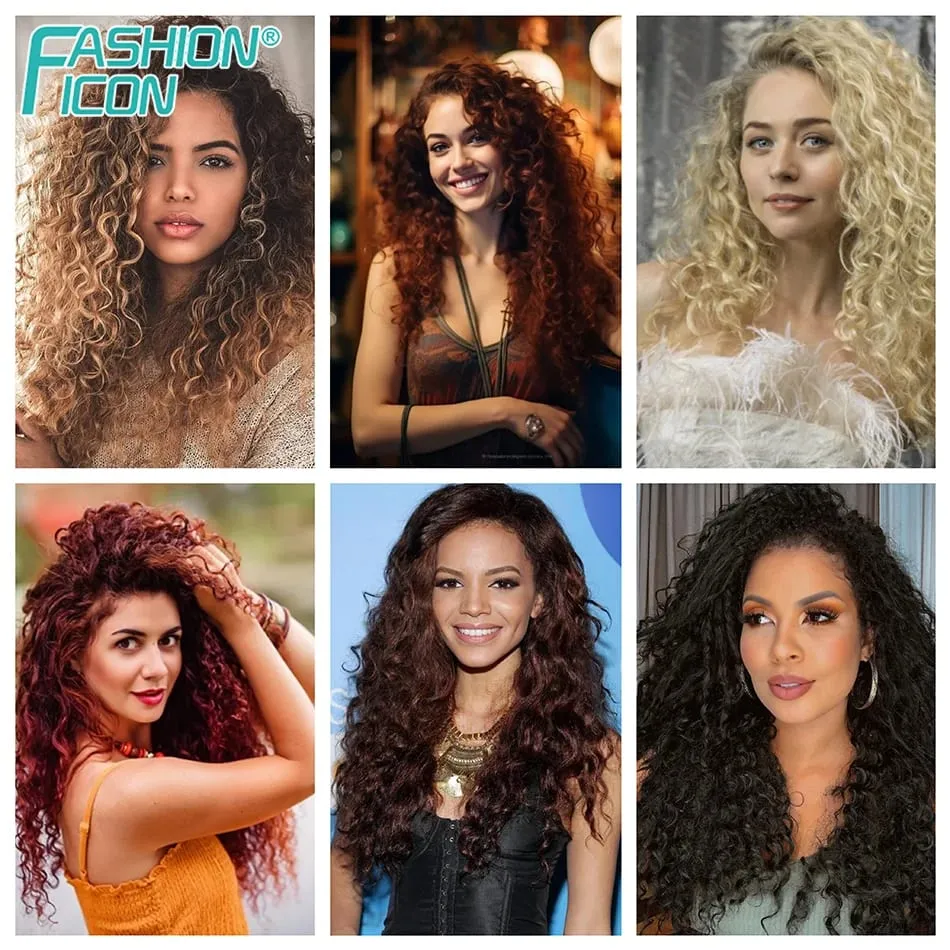 24 インチディープウェーブクリップヘアエクステンション合成オンブル 7 ピース/140 グラム全頭カーリーヘアピース耐熱偽の髪女性のための