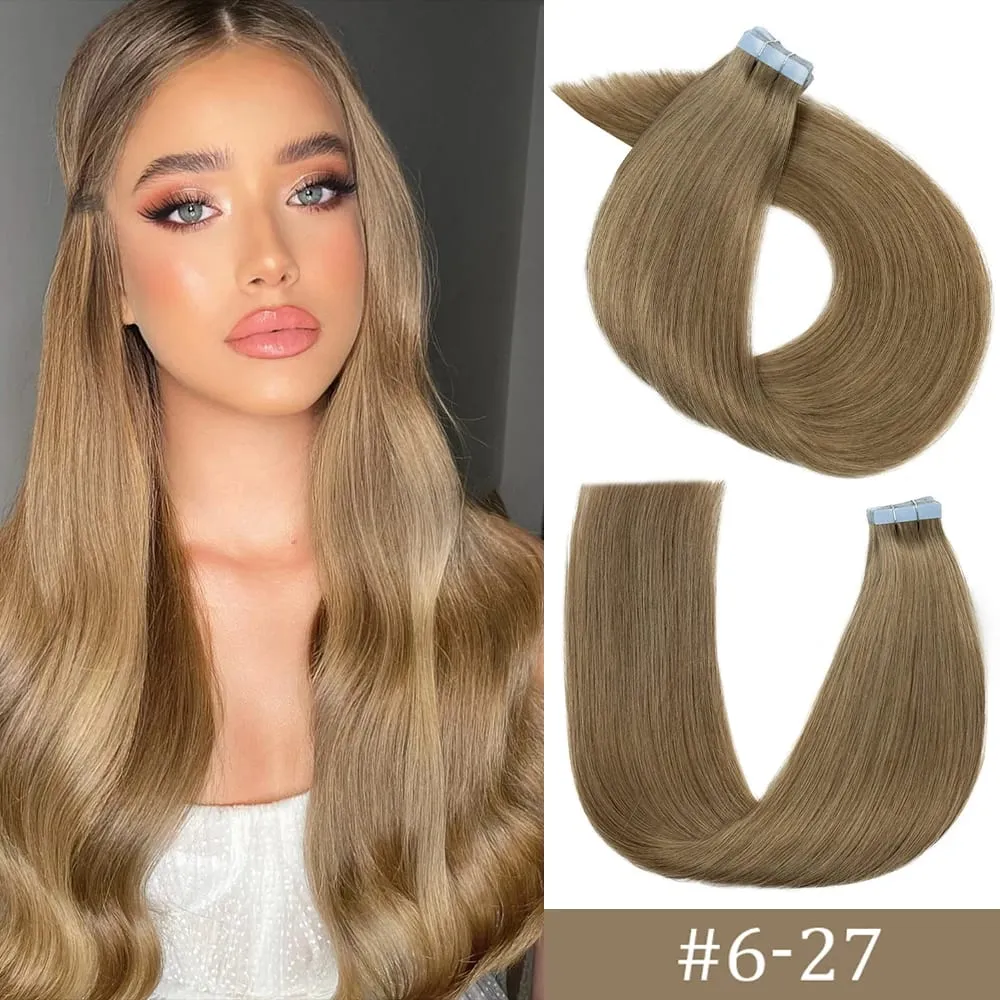 Women Tape Hair Extensions 100% Natural Human Hair Extension Tape In Blonde Natural Straight Hair Skin Weft Real Hair