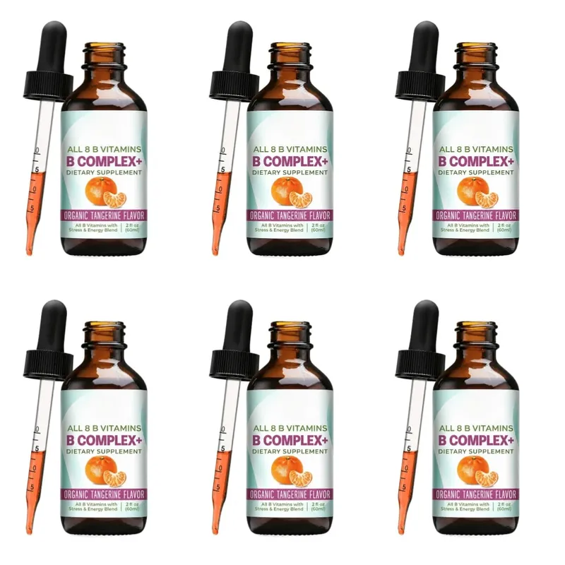 Vitamin B Complex Liquid Drops Supplement Vegan B1 B2 B3 B5 B6 Biotin Folate and Choline Plus Blend for Energy Support 60ml