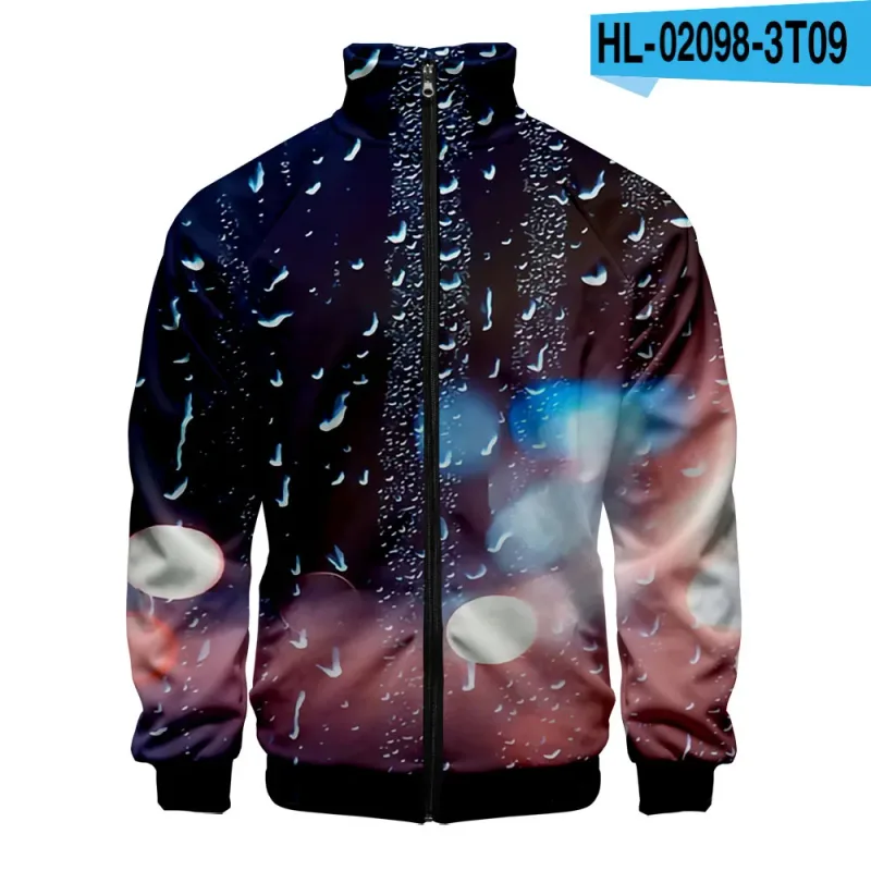 Harajuku Popular Rain 3D Print Zipper Raglan Jacket Windbreaker Boys/Girls Comfortable Stand Collar Jackets Coats